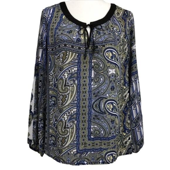 Quintessential Long-Sleeve Paisley Blouse | Women's Size Large - Picture 1 of 5
